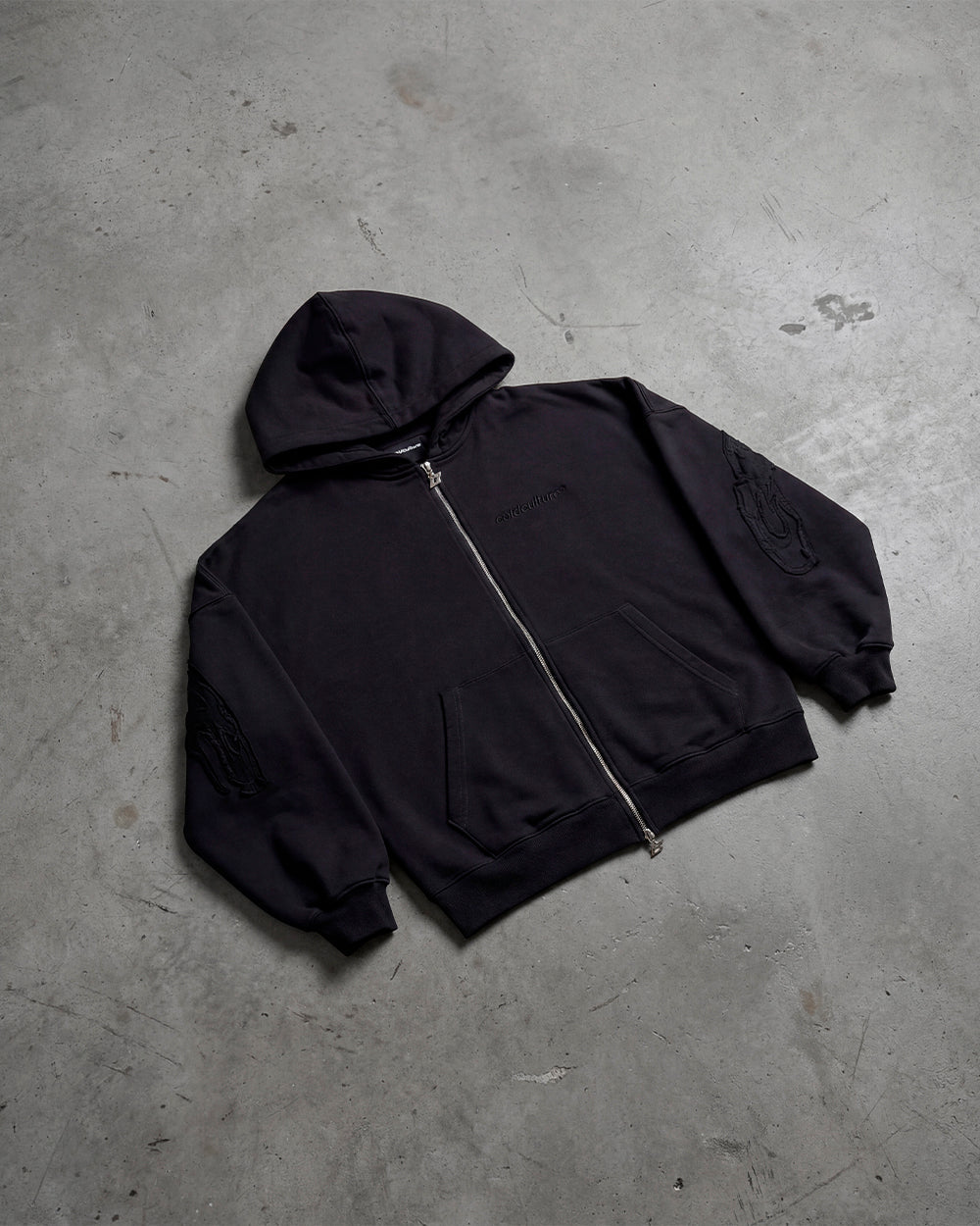 DISTRESS GEBÖGENER REISSVERSCHLUSS HOODIE DUNKELGRAU