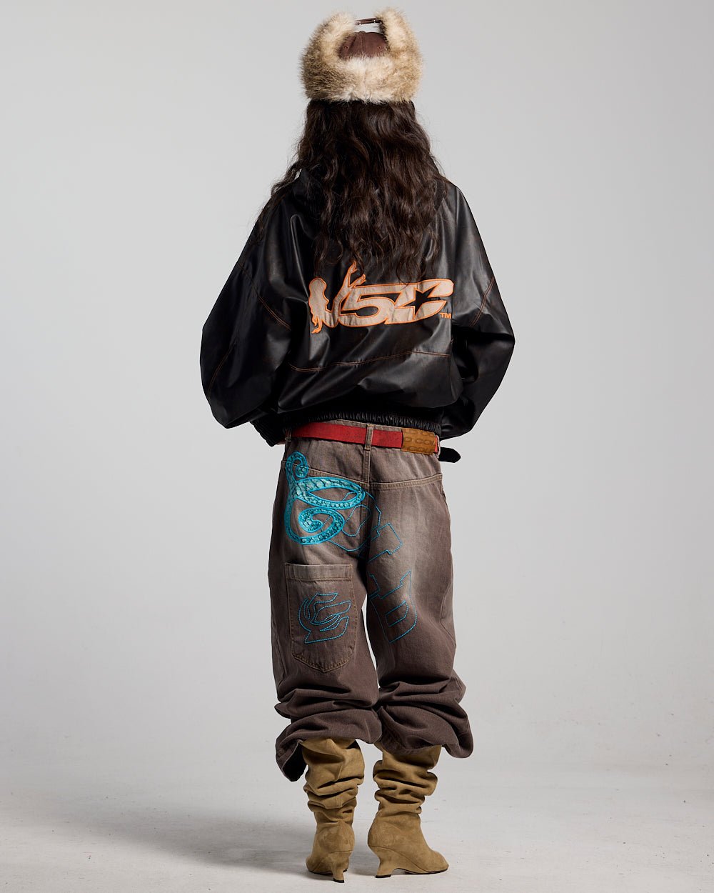 FAUX LEATHER ZIP HOODIE BROWN