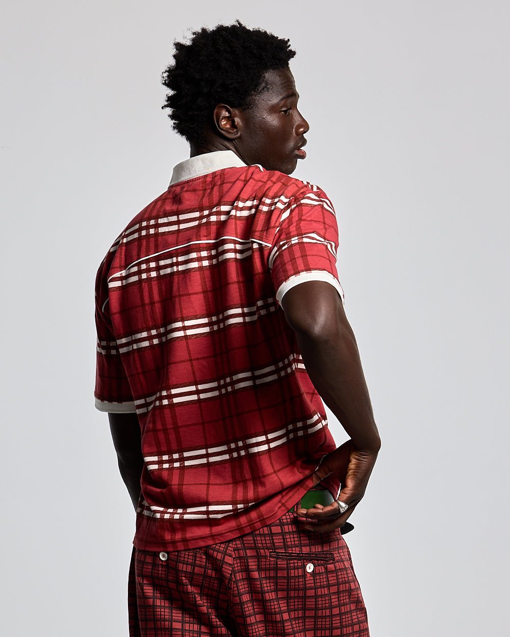 CRIMSON PLAID POLO TEE