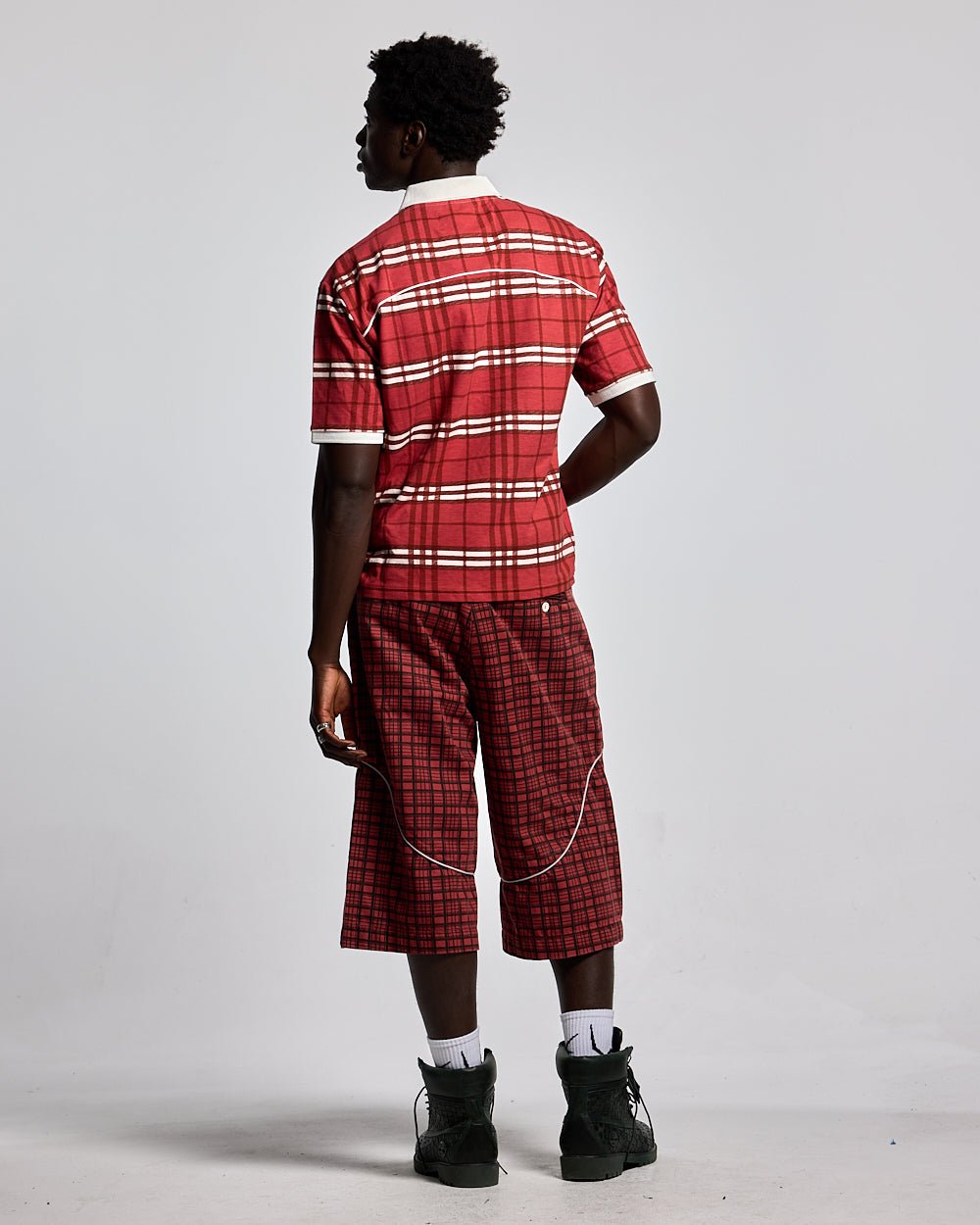 CRIMSON PLAID SUIT JORTS
