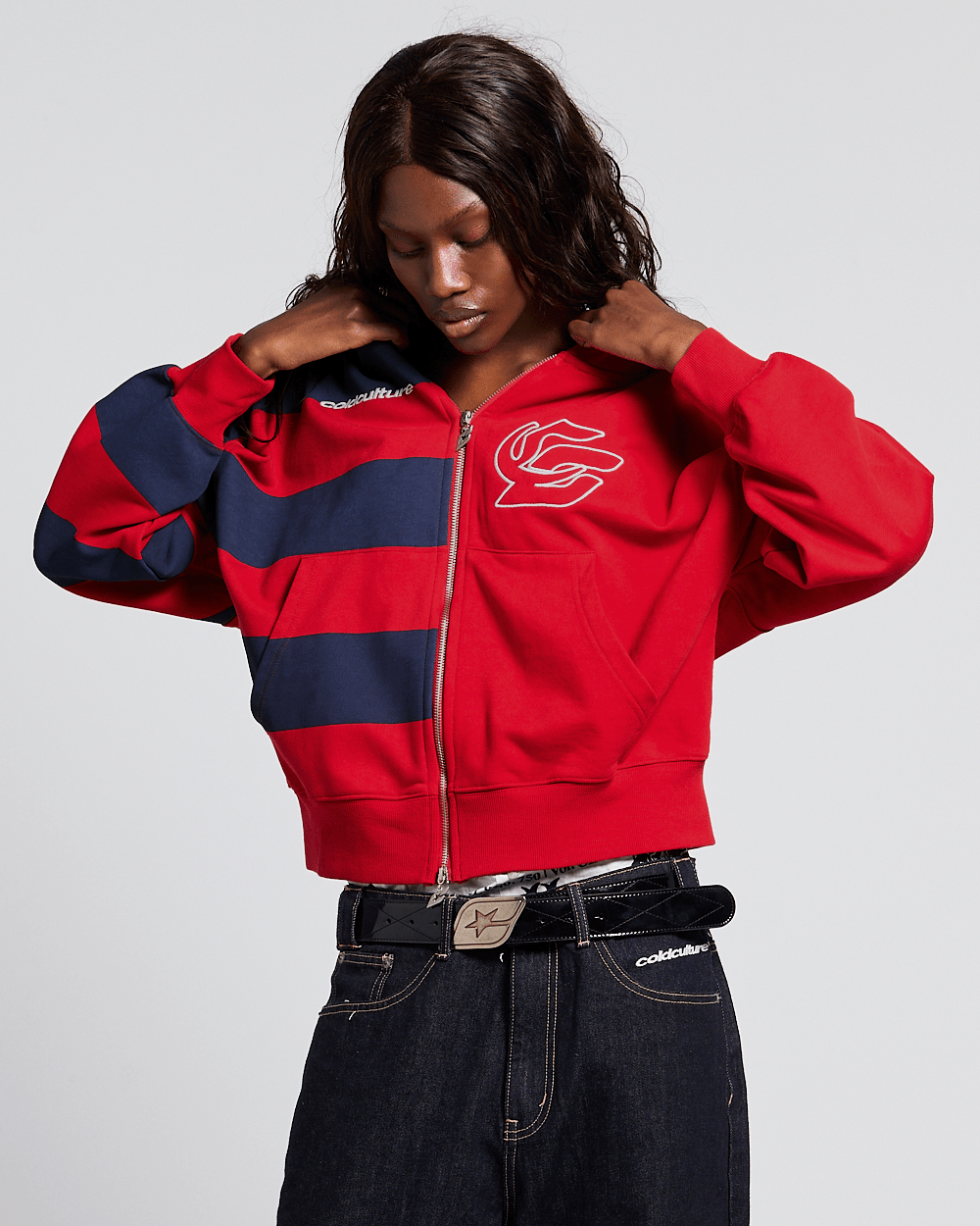 BARNA ZIP HOODIE ROT & DUNKELBLAU