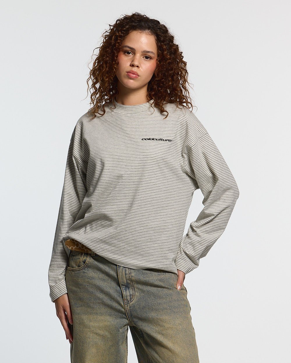 SCRIPT STRIPES LONGSLEEVE GRAU
