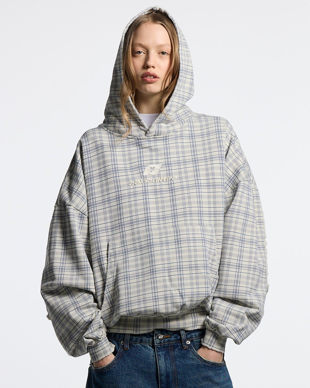 TARTAN HOODIE WEISS UND MIX AUS BLAUEN