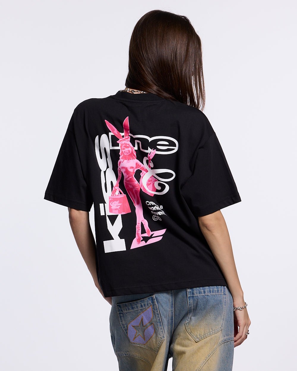 KISS THE BUNNY TEE SCHWARZ