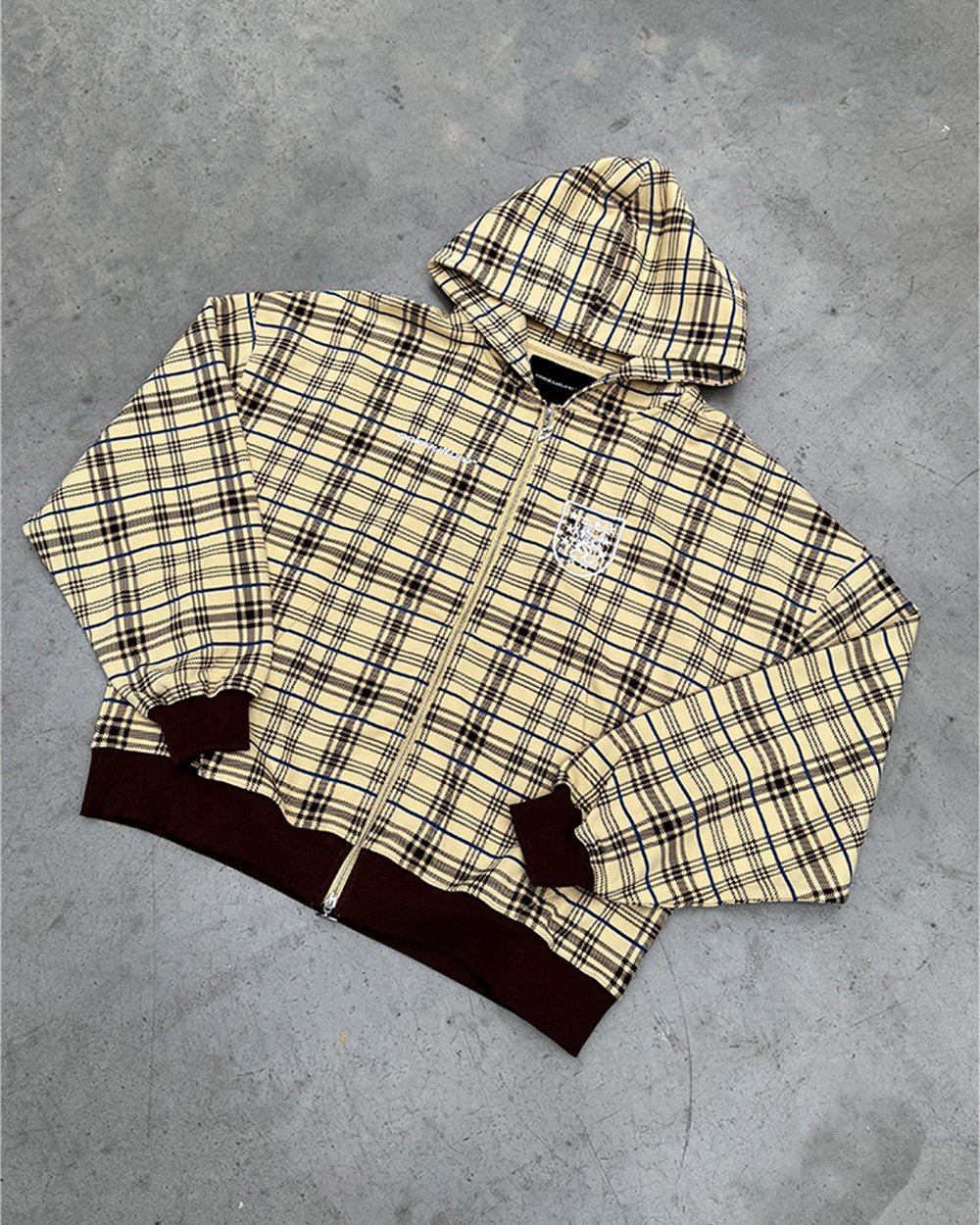 GRID ZIP HOODIE GELB UND BROWN