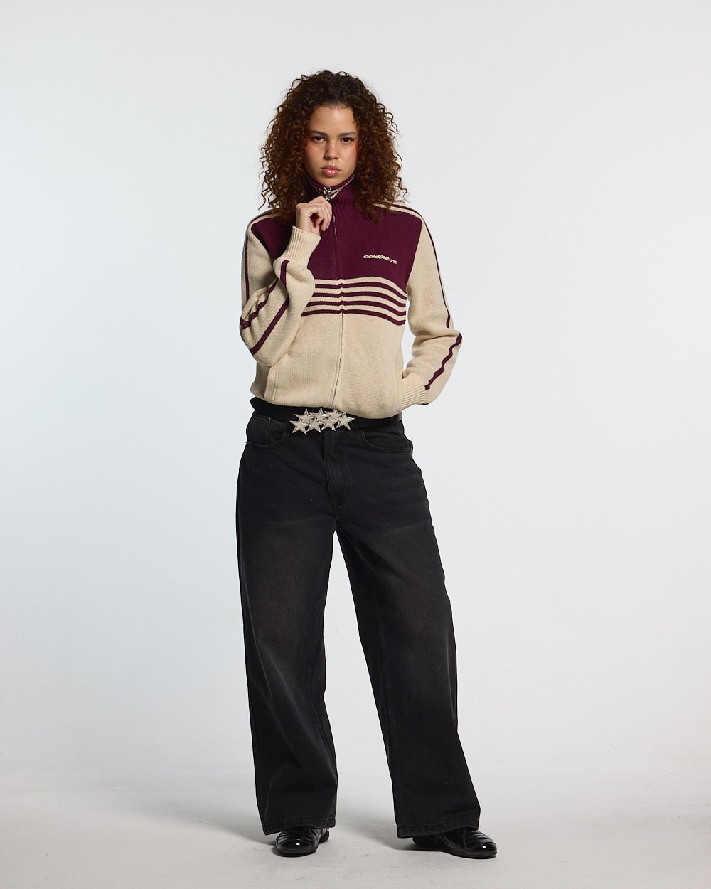 POWERLINE ZIP KNIT BEIGE & BURGUNDY