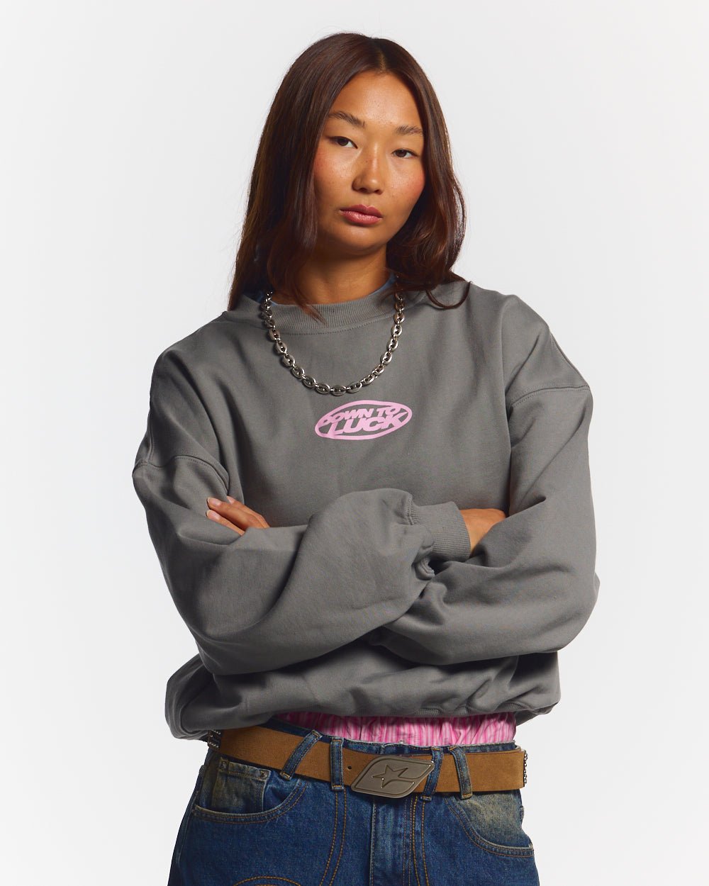 DOWN TO LUCK CREWNECK SMOKY GREY