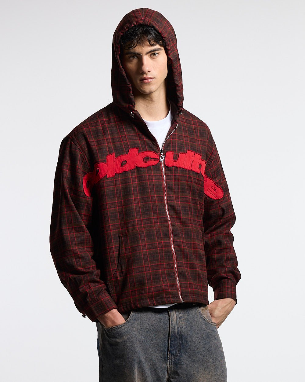 MEMPHIS HOODED SHIRT ROT UND SCHWARZ TARTAN