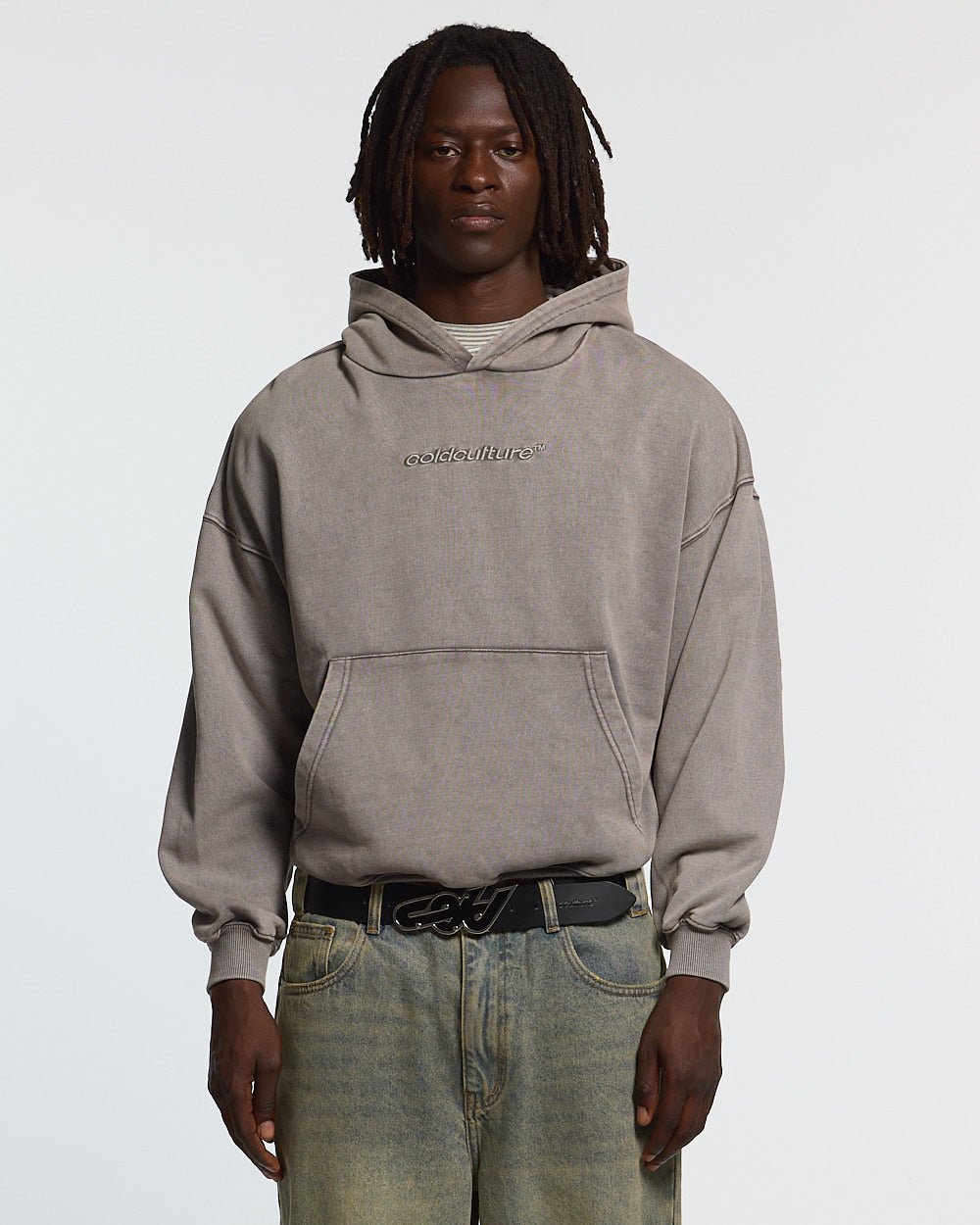 DISTRESS GEBÖGENE HOODIE GRAU