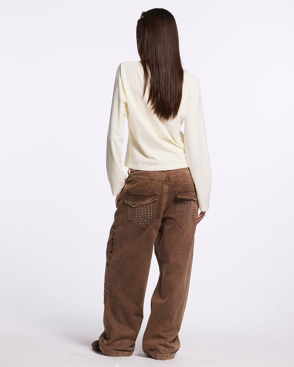 STUDS JEANS BROWN DENIM