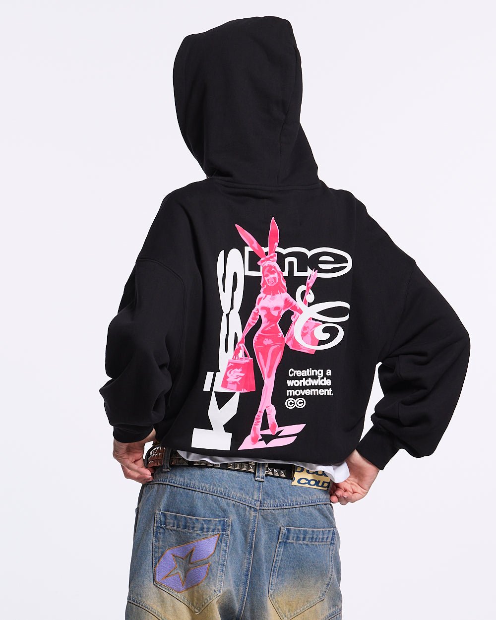 KISS THE BUNNY HOODIE SCHWARZ