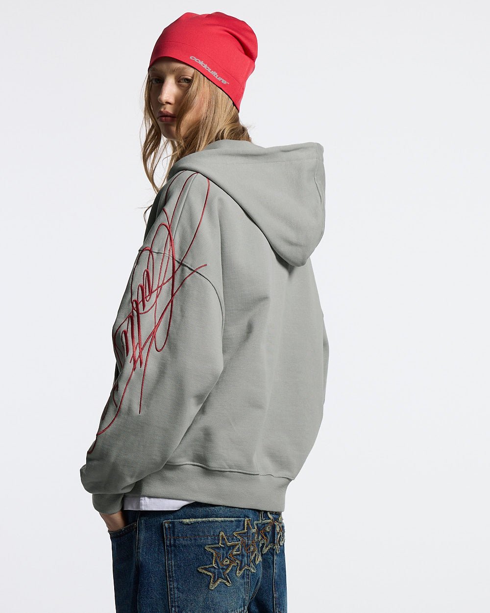 NEUER SCRIPT ZIP HOODIE GRAU & ROT