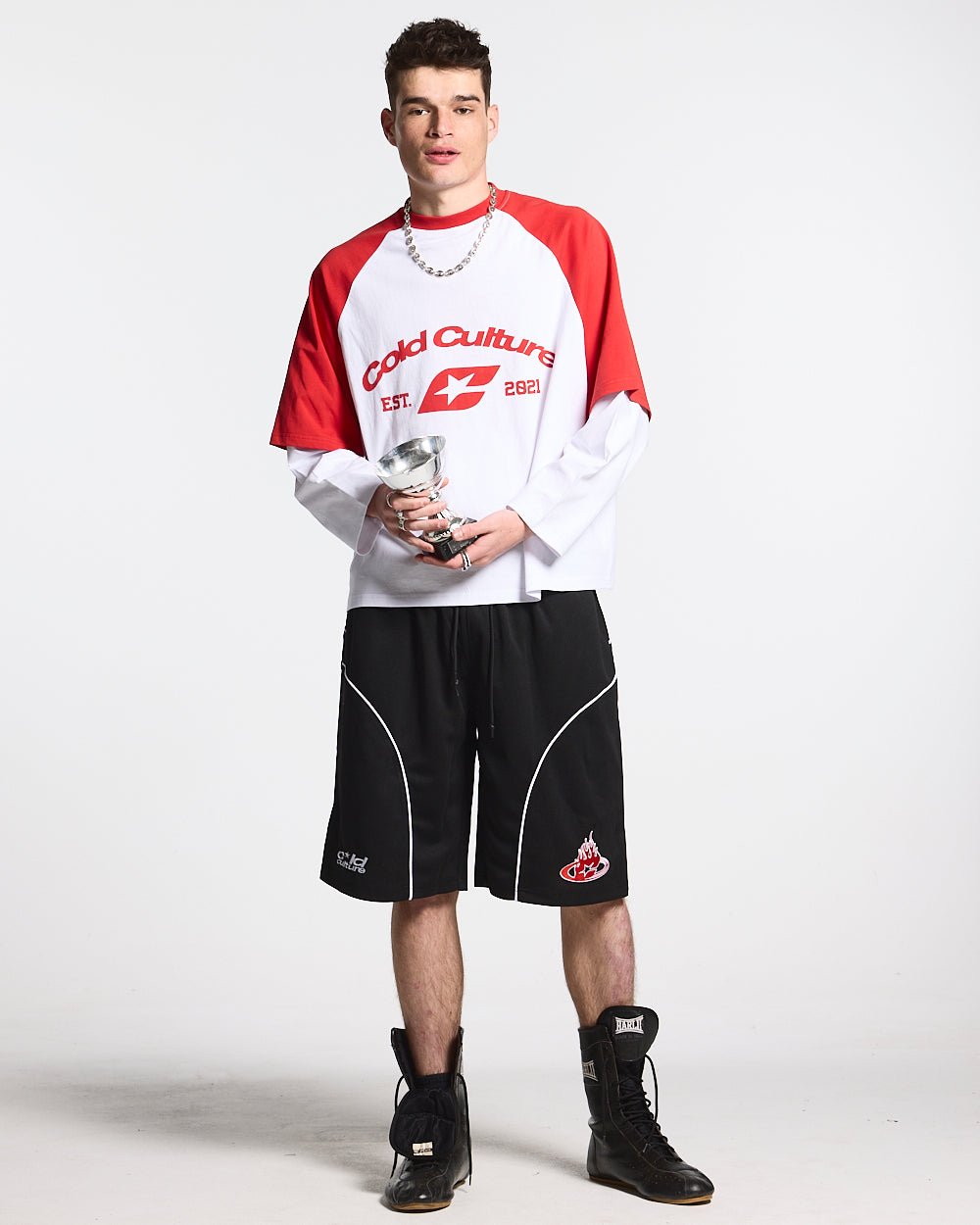 BASEBALL DOPPELÄRM T-SHIRT WEISS/ROT