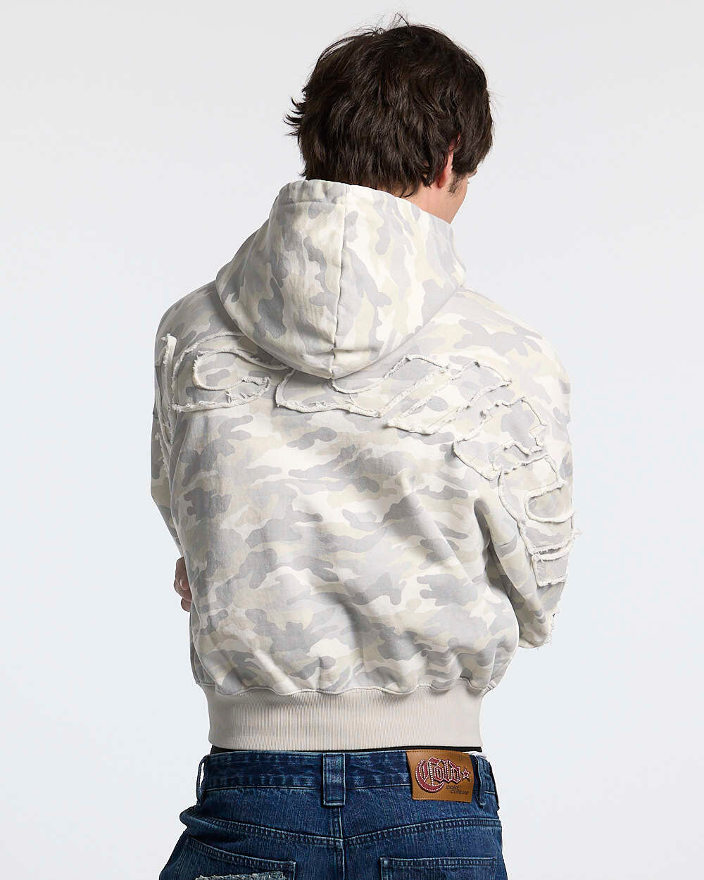 DISTRESS GEBOGENER HOODIE CAMO GRAU