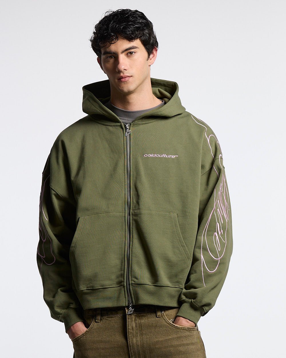 NEU SCRIPT ZIP HOODIE GRÜN & PINK