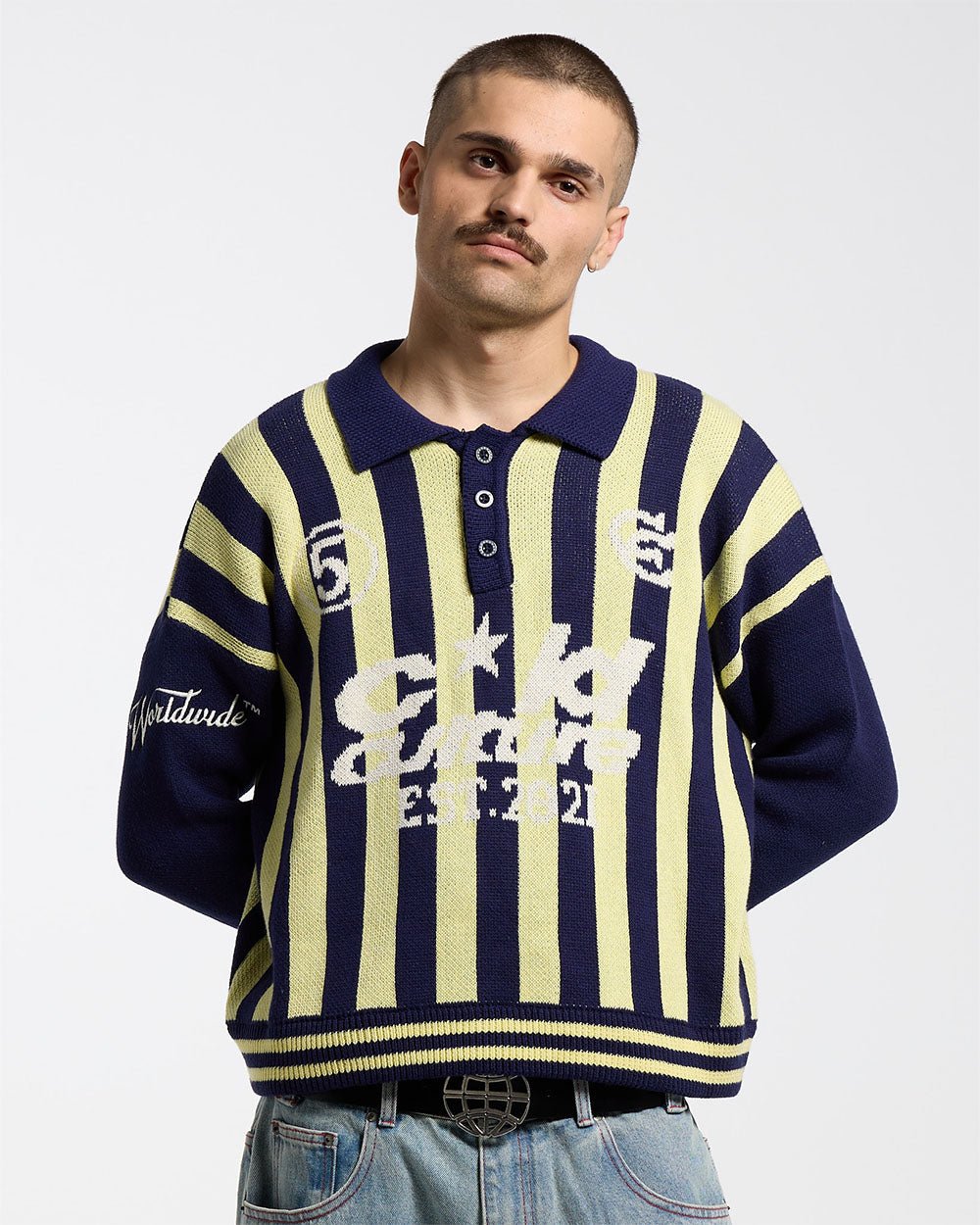 STRUKTURKOLLE-PUFFER-SWEATSHIRT GESTREIFT BLAU/GELB