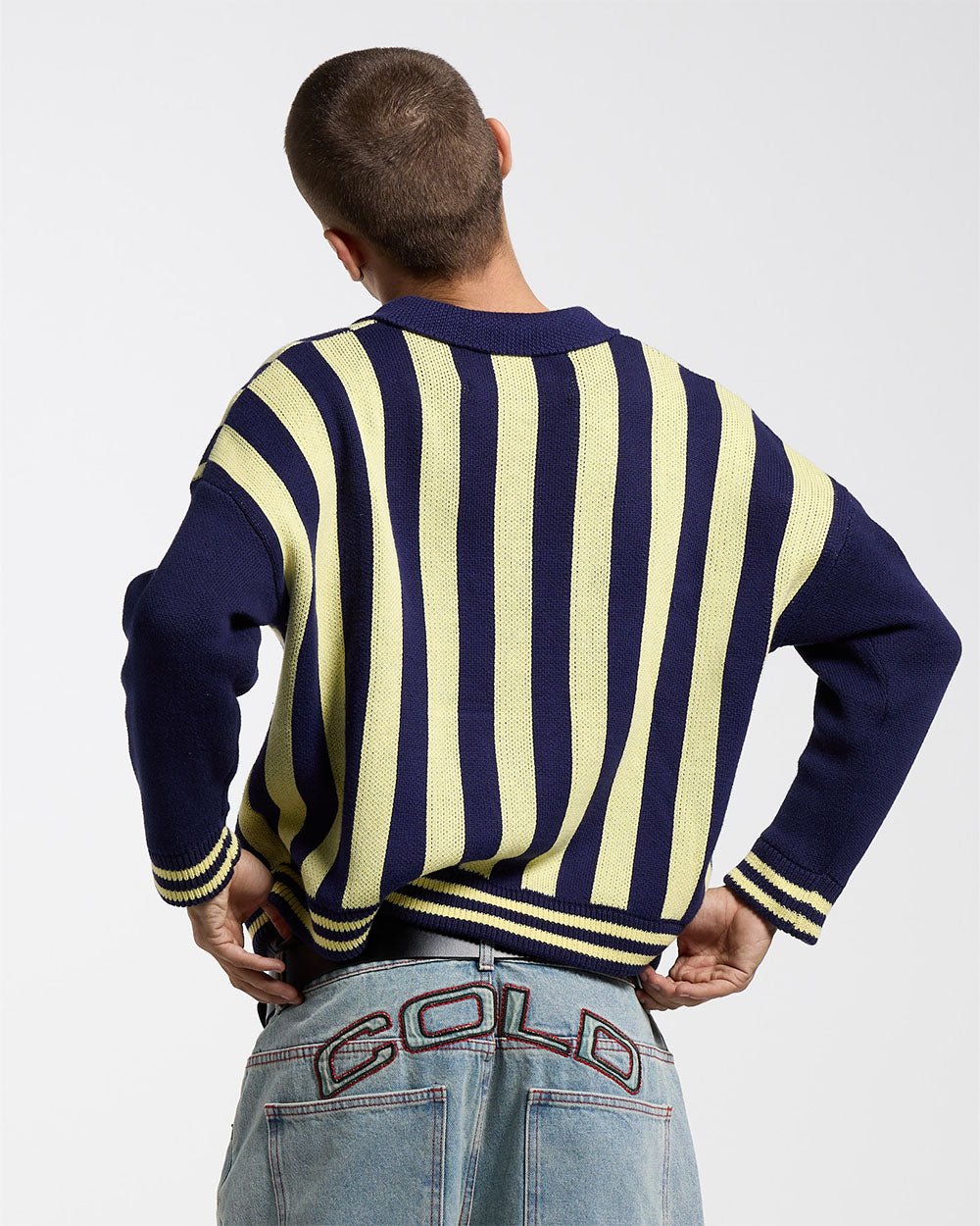 STRUKTURKOLLE-PUFFER-SWEATSHIRT GESTREIFT BLAU/GELB