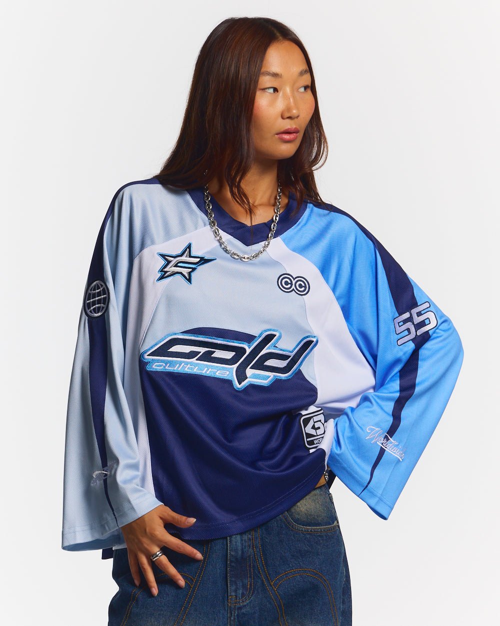 HOCKEY SPIELER LANGARM TEE NAVY/GLANZBLAU