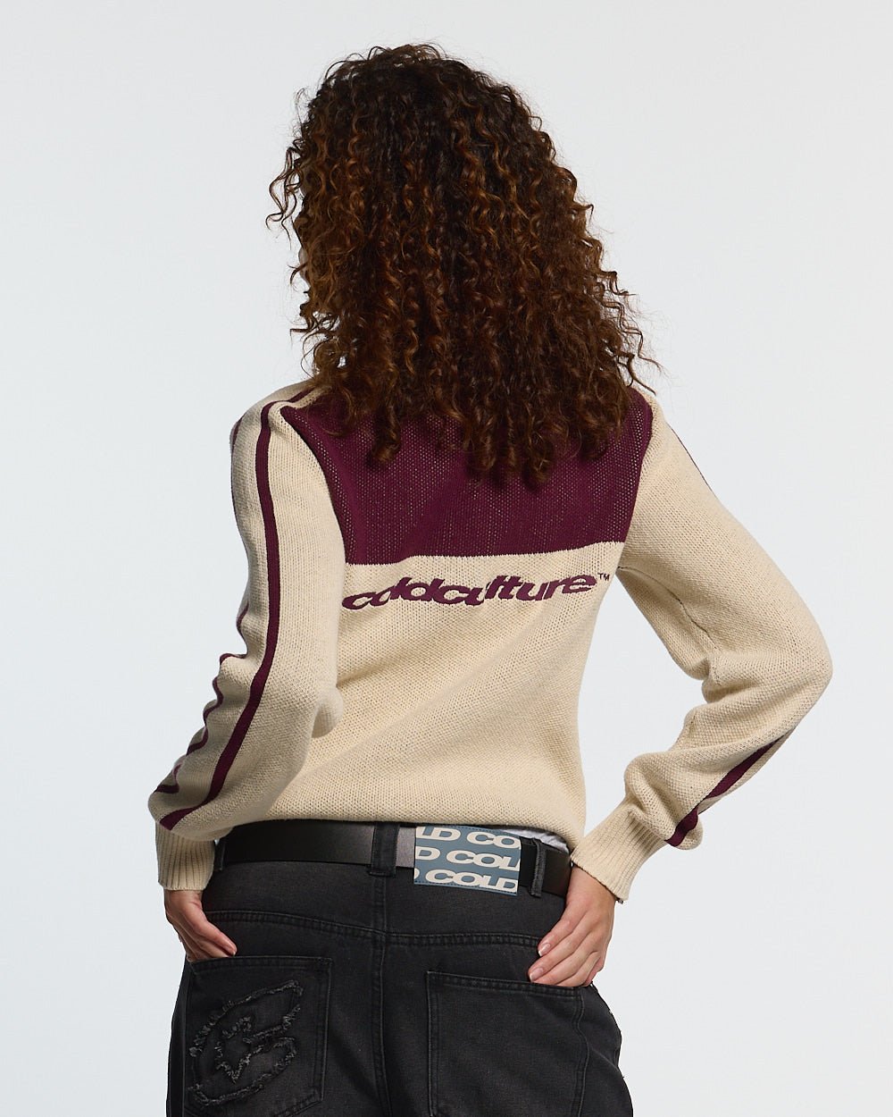 POWERLINE ZIP KNIT BEIGE & BURGUNDY
