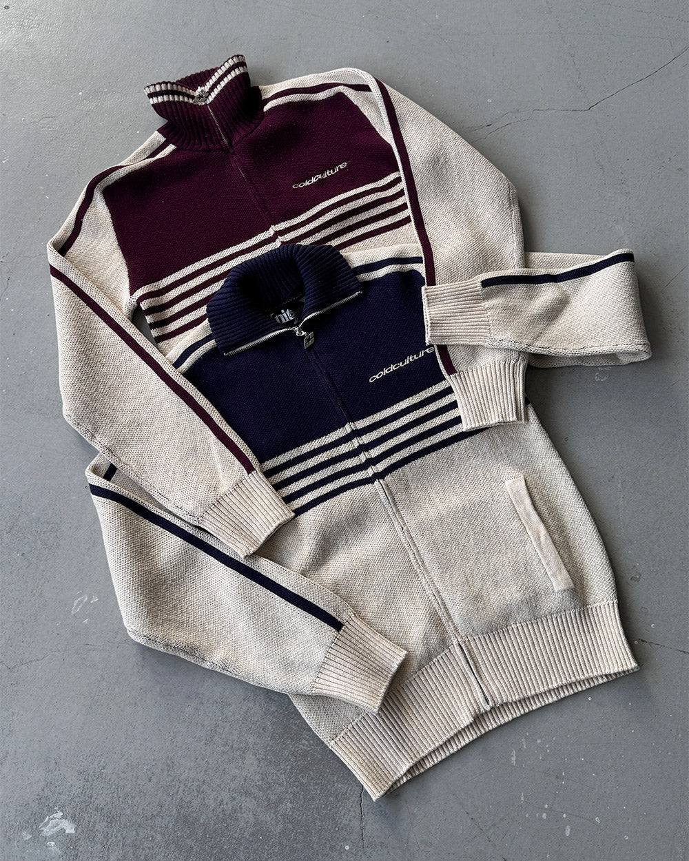 POWERLINE ZIP KNIT BEIGE & DUNKELBLAU