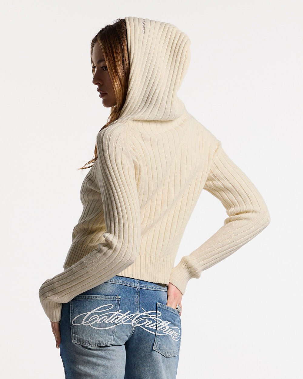TRACK HOOD ZIP KNIT OFF-WEISS