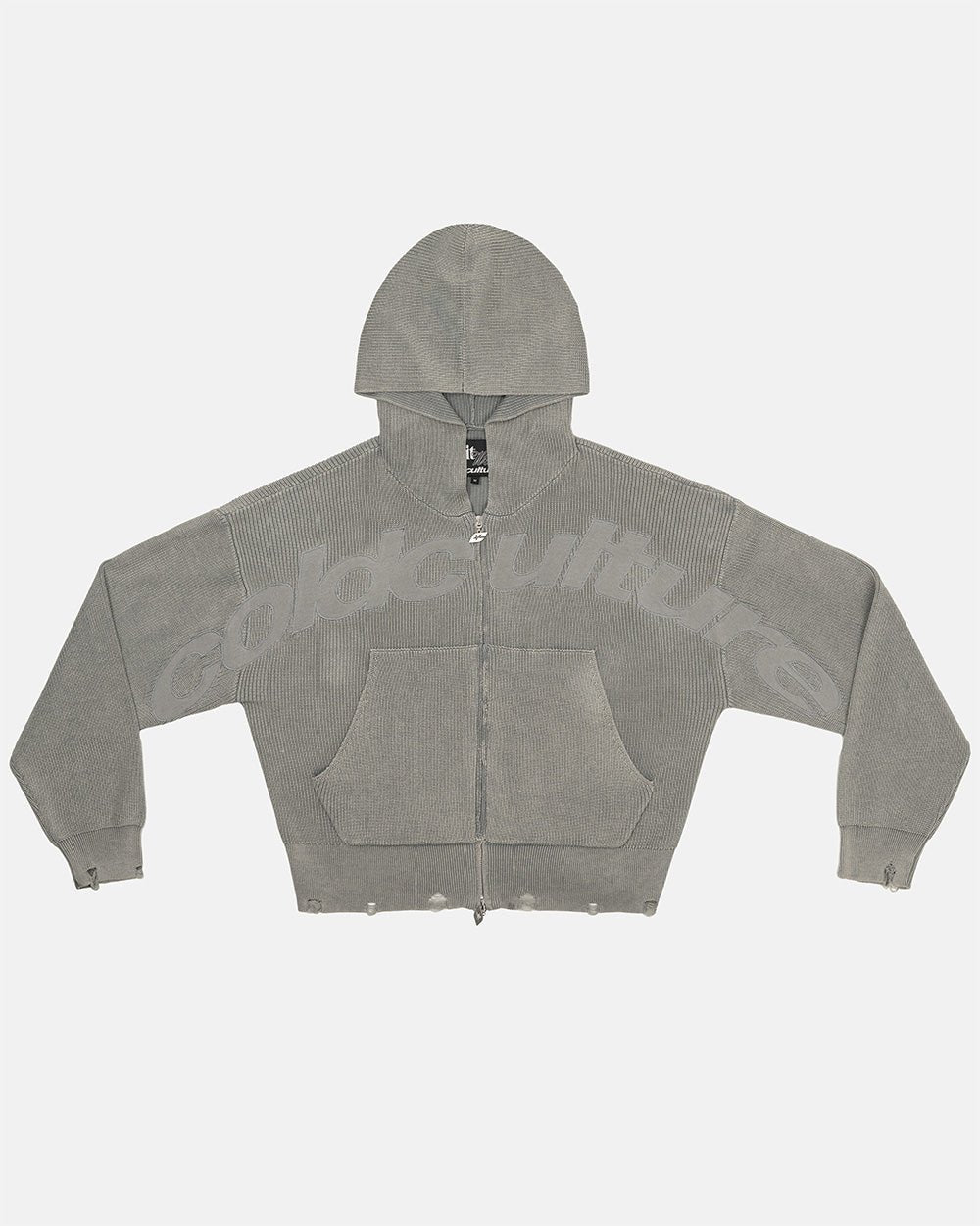 DISTRESS GEBRÄCHTIGTER ZIP-STRICKHOODIE GRAU