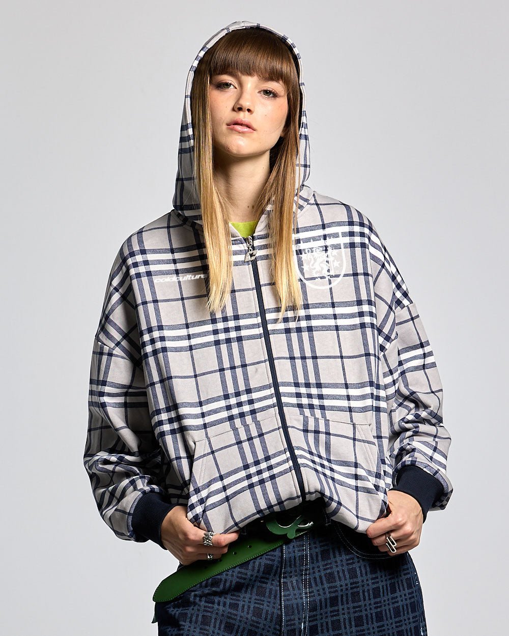 GRID ZIP HOODIE TARTAN DUNKELBLAU/GRAU