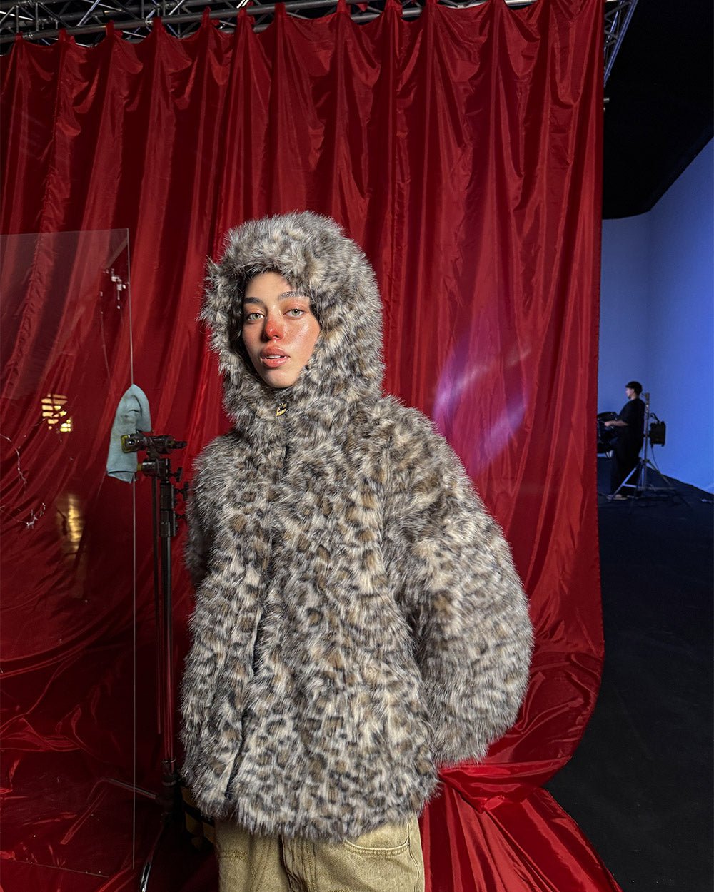 FUR HOODIE BROWN LEOPARD