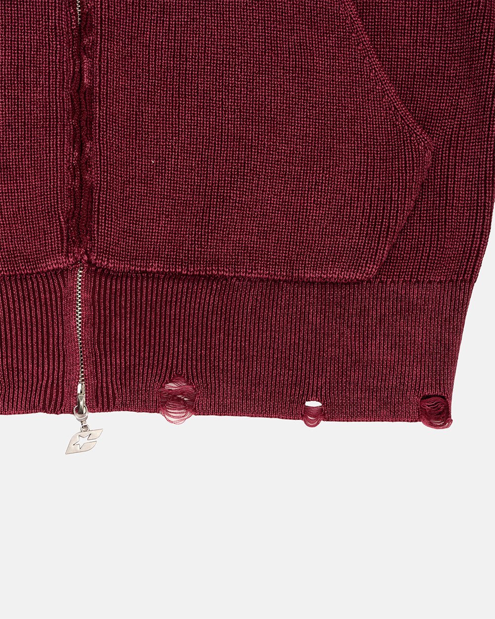 DISTRESS GEBRÖCHTIGTER ZIP-STRICK BURGUNDY