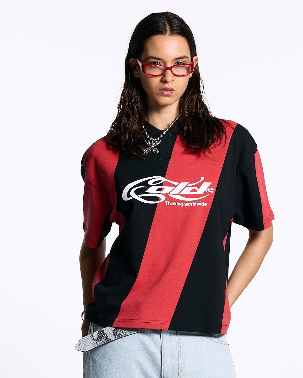 ASLANT STRIPES POLO TEE SCHWARZ UND ROT