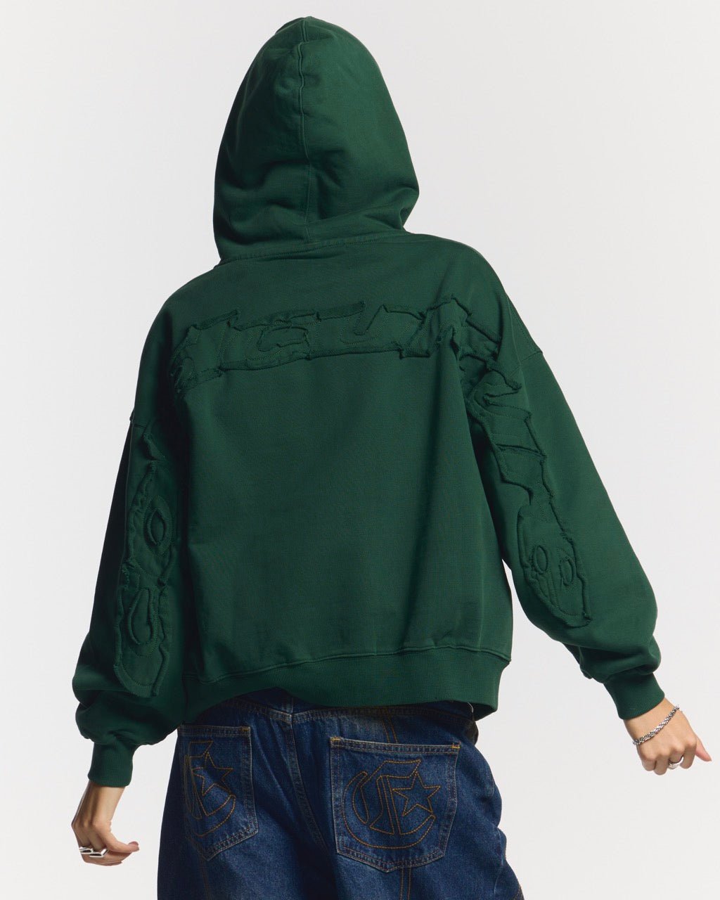 DISTRESS GEBRÖCKELTER REIßVERS HOODIE GRÜN