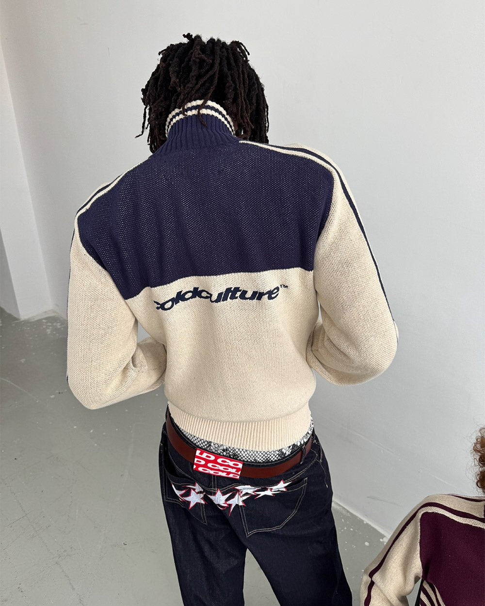 POWERLINE ZIP KNIT BEIGE & DUNKELBLAU